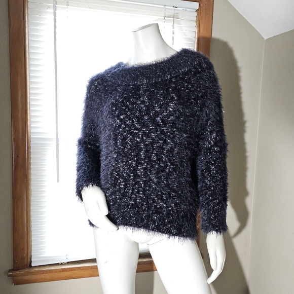 EXPRESS Heather Black Chunky Eyelash Sweater, S - Picture 7 of 9